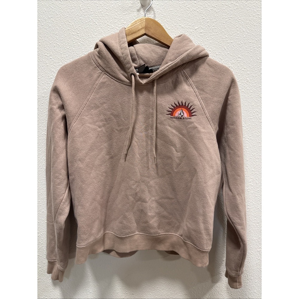 Volcom Hoodie Pullover Rose Print Youth 8 Medium Mauve Kangroo Pocket Lounge